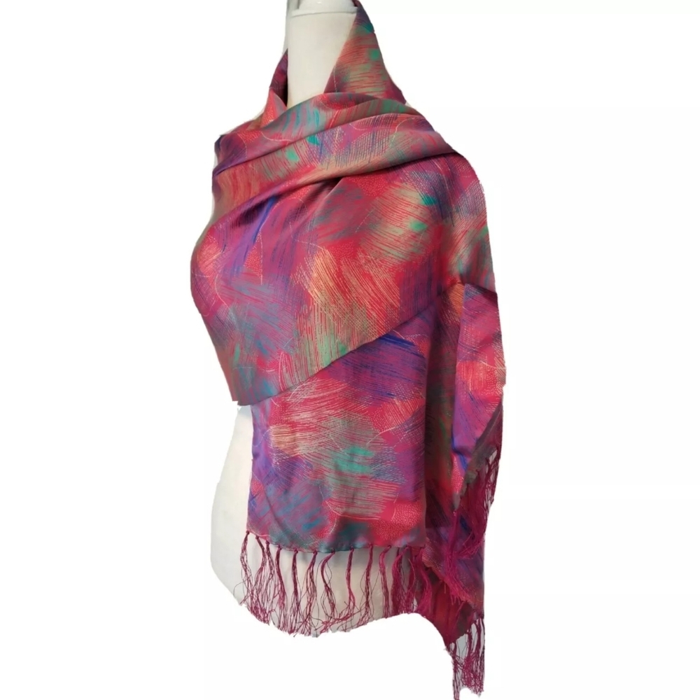 3 for $25 Fringed Silk Scarf Wrap Pink Gold Purple Blue